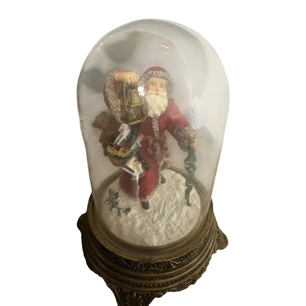 Vintage Kriss Kringle Santa Claus Glass Dome Figurines Christmas Decor Set of 2